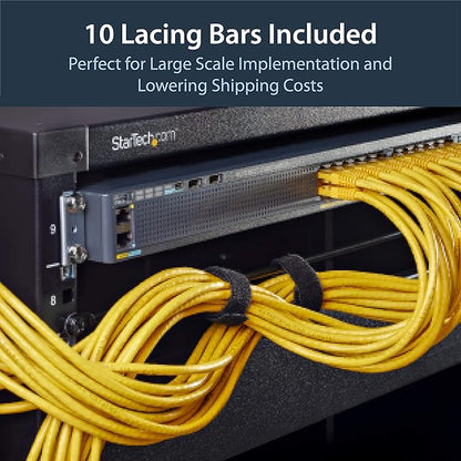 StarTech.com Horizontal Lacing Bar - Server Rack Cable Management - 19" Network Rack Mount Cord Organizer- 10 Pack, TAA (CMLB10)