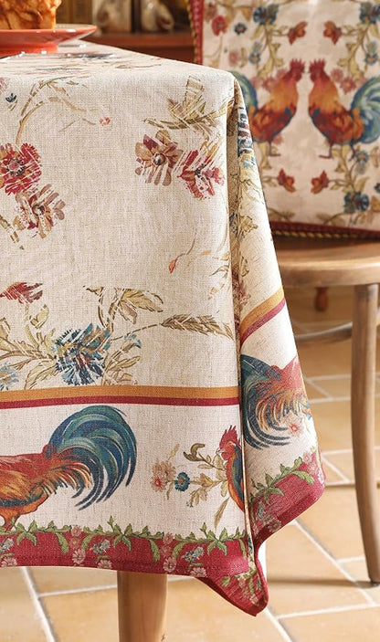 patdrea Designer French Tablecloth for Square Table,Vintage Red Linen Animals Pattern Floral Tablecloths,Decor Table Cover for Kitchen Dining Christmas,Party,Thanksgiving,67"x67"-Townlife E