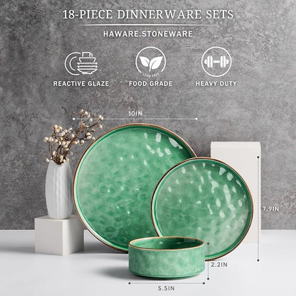 HaWare Dinnerware Sets, 18-Piece Plates and Bowls Set, Stoneware Dish Set