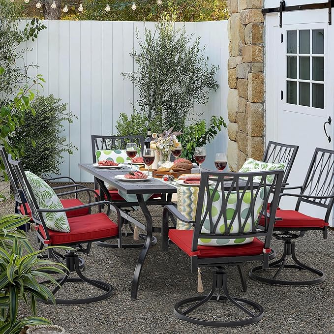 NUU GARDEN 7 Piece Outdoor Dining Set Rectangle Iron Patio Table
