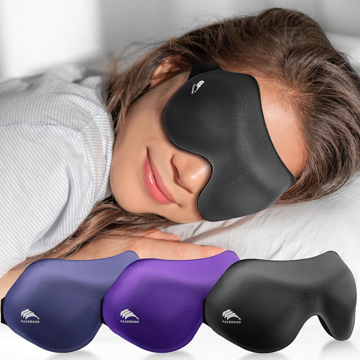 Sleep Eye Mask for Side Sleeper Men Women 3 Pack: 100% Blackout 3D Sleeping Mask - Zero Eye Pressure Eye Cover for Lash Extensions - Soft Eye Mask for Airplane Travel Essentials Night Adjustable Strap