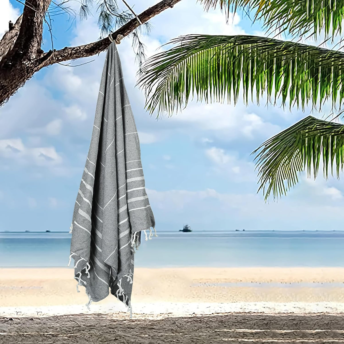 HILLFAIR Cotton Turkish Beach Towels, Quick Dry Lightweight Sand Free Peshtemal Towel for Bath Swim Yoga Spa Travel, Beach Accessories, Oversized Cotton Turkish Towels (39 x 72 inch- 4 Pack Grey)