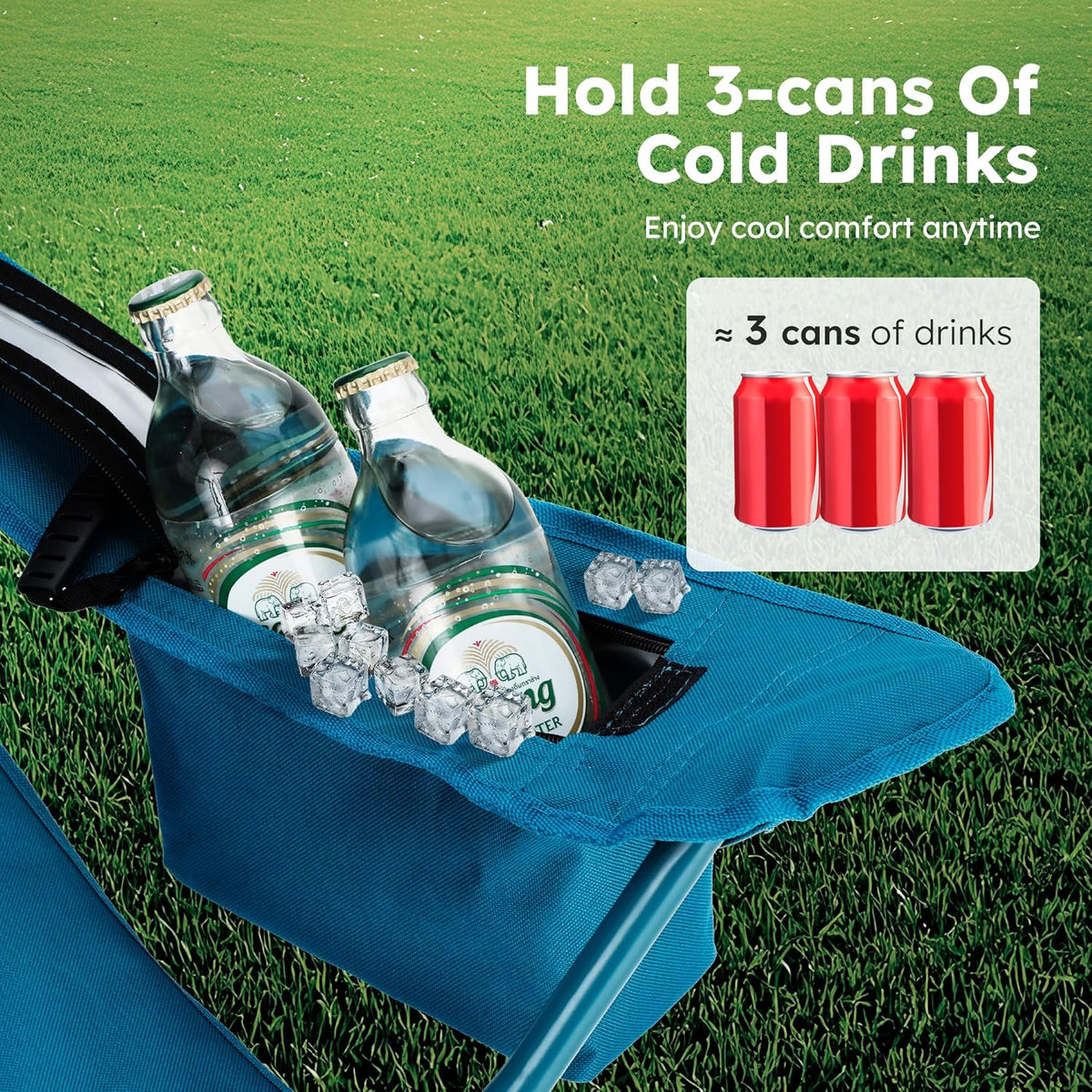 ALPHA CAMP Camping Chair 2 Pack Portable Chair with 3-Can Cooler Folding Chair with Side Pocket and Cup Holder, Collapsible for Camping, Tailgates, Beach, Fishing and Sports,2PC