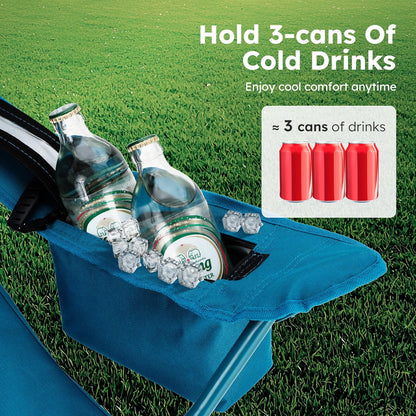 ALPHA CAMP Camping Chair 2 Pack Portable Chair with 3-Can Cooler Folding Chair with Side Pocket and Cup Holder, Collapsible for Camping, Tailgates, Beach, Fishing and Sports,2PC