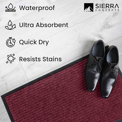 Sierra Concepts Front Door Mat Welcome Floor Mats - Entryway Indoor Outdoor Entrance Doormat, Patio, Porch, Muddy Shoe, Inside Outside Low Profile, 30x17 inches, 2-Pack Red