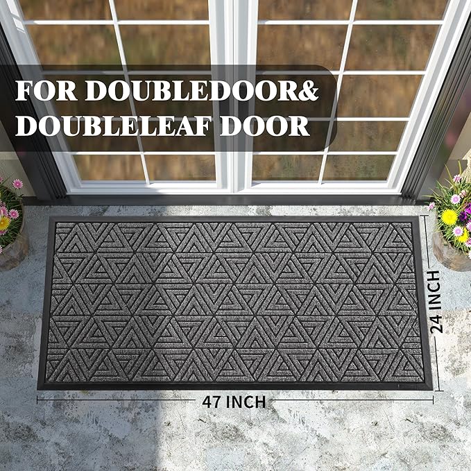 Yimobra Large Door Mat 47x24, All-Weather Waterproof Non-Slip Welcome Matt Outdoor, Heavy Duty Non Slip Doormat for Entryway for Patio and Garage Indoor, Easy Clean, Mix Grey