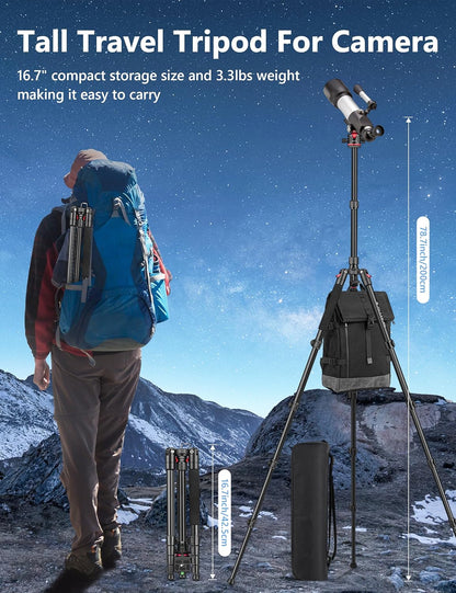 78" Porfessional Tripod for Camera, Victiv Aluminum Camera Tripod Monopod for DSLR, Spotting Scope,Telescope, Binoculars, Compact Heavy Duty Camera Stand for Photography Video Recording Travel