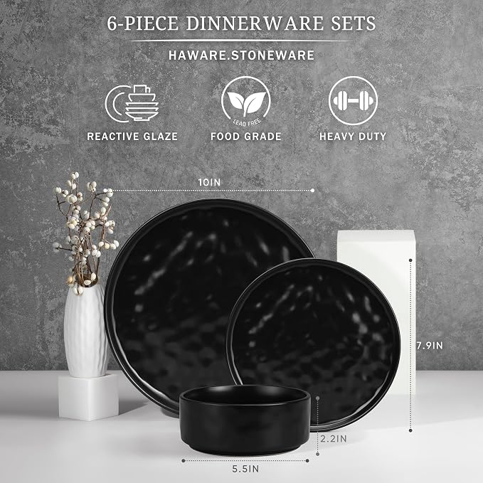 HaWare Dinnerware Sets, 6-Piece Plates and Bowls Set, Stoneware Dish Set