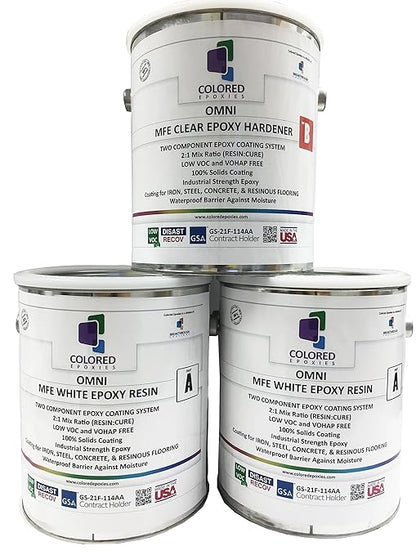 Coloredepoxies 10025 White Epoxy Resin Coating Made with Beautiful and Vibrant Pigments, 100% solids, For Garage Floors, Basements, Concrete and Plywood. 3 Gallon Kit