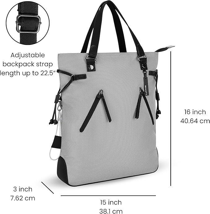 Sherpani Tempest, Anti Theft Convertible Backpack Tote, 14L Travel Backpack, Travel Gifts for Women, Handbags, RFID Protection, Metal Hardware, Fits 15” Laptop (No Sleeve) (Sterling)