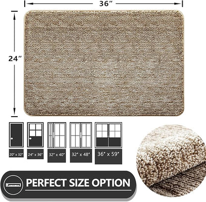 REFETONE Indoor Doormat, Front Door Mat 24"x36" Absorbent Rubber Backing Non Slip Back Door Mats, Washable Low-Profile Inside Floor Mat Door Rugs for Entryway, Resist Dirt Mud Mat for Dogs, Coffee
