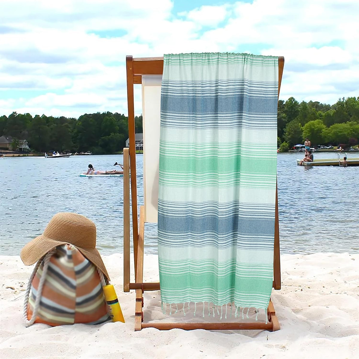 HILLFAIR Cotton Turkish Beach Towels, Quick Dry Lightweight Sand Free Peshtemal Towel for Bath Swim Yoga Spa Travel, Beach Accessories, Oversized Cotton Turkish Towels (39 x 72 inch- 4 Pack Mint Blue)
