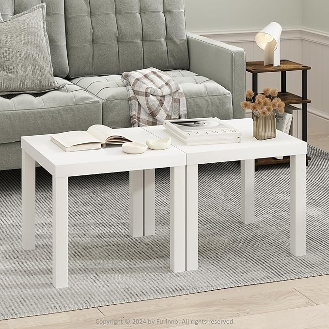Furinno Classic Coffee Table Set of 2, Square Modern Coffee Table