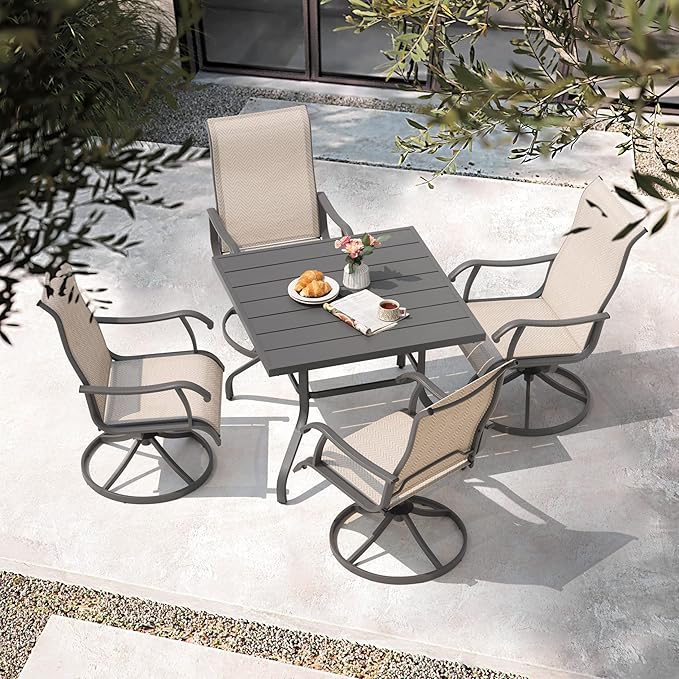 NUU GARDEN 5-Piece Outdoor Patio Dining Set, Slatted 37’’ Square Table
