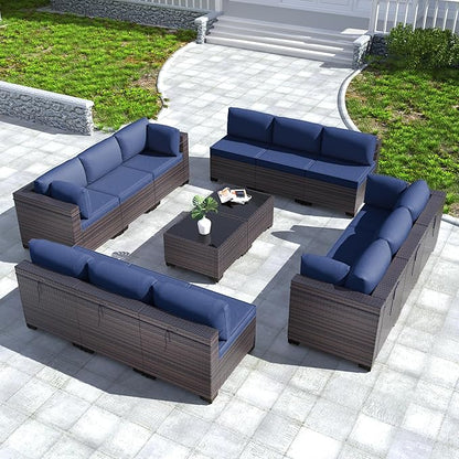 Kullavik 14 Pieces Outdoor Patio Furniture Set PE Wicker Rattan Sectional Sofa