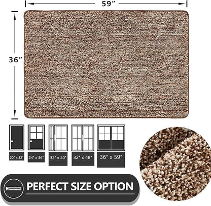 REFETONE Indoor Doormat, Front Door Mat 36"x59" Absorbent Rubber Backing Non Slip Door Mats, Washable Low-Profile Inside Floor Mat Door Rugs for Entryway, Resist Dirt Mud Mat for Dogs, Coffee/Brown