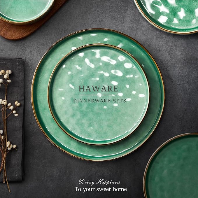 HaWare Dinnerware Sets, 18-Piece Plates and Bowls Set, Stoneware Dish Set