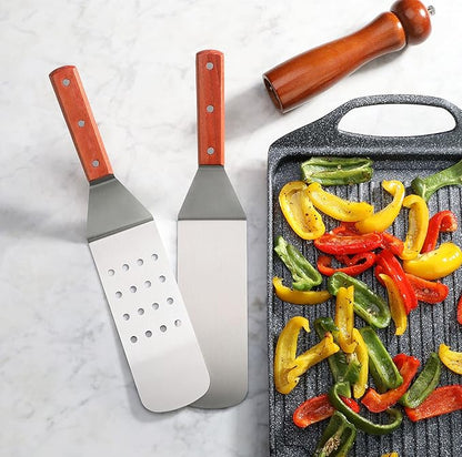 New Star Foodservice 36312 Wood Handle Flexible Grill Turner/Spatula, 14.5-Inch, Perforated