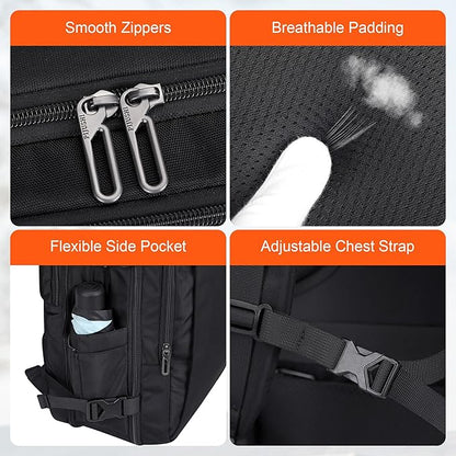 PIJUSHI Travel Backpack for Women Men Expandable Carry on Luggage Backpack Airline Approved Personal Item Laptop Bag(PE034 Black)
