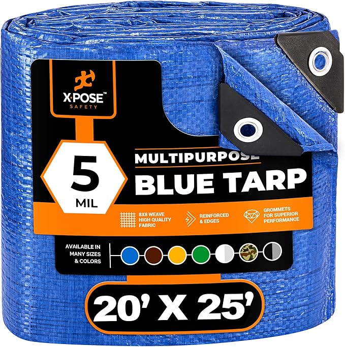 Better Blue Poly Tarp 20' x 25' - Multipurpose Protective Cover - Lightweight, Durable, Waterproof, Weather Proof - 5 Mil Thick Polyethylene - by Xpose Safety
