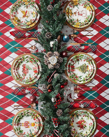 Christmas Dinner Plates, 10 Inch Ceramic Serving Plate Set for Pasta, Steak, Salads, Dishwasher and Microwave Safe, Christmas Dinnerware Set of 6