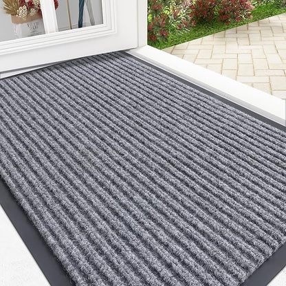 OLANLY Front Door Mat Indoor Outdoor Entrance, Waterproof Heavy Duty Doormat, Fade Resistant, Low Profile, Easy Clean Patio Porch Welcome Floor Mats for Entry, 29.5x17, Light Gray