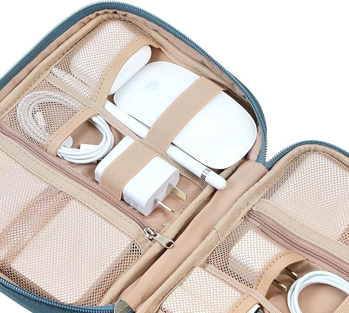 NISHEL Travel Cord Organizer Case, Tech Electronic Bag, Essentials for Charger, Cable, Phone, Hard Drive, USB, SD Card, Lake-Blue