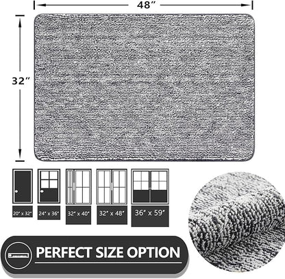 REFETONE Indoor Doormat, Front Door Mat 32"x48" Absorbent Rubber Backing Non Slip Back Door Mats, Washable Low-Profile Inside Floor Mat Door Rugs for Entryway, Resist Dirt Mud Mat for Dogs, Dark Grey