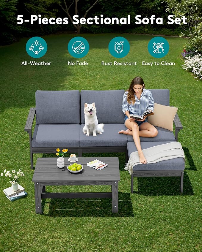 SERWALL Outdoor Sectional Sofa Set, 5-piece Outdoor Modula Couch Set