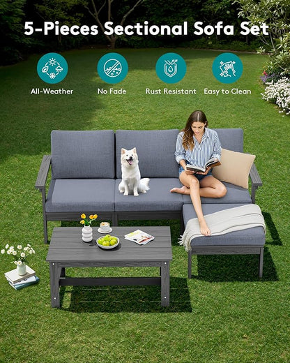 SERWALL Outdoor Sectional Sofa Set, 5-piece Outdoor Modula Couch Set