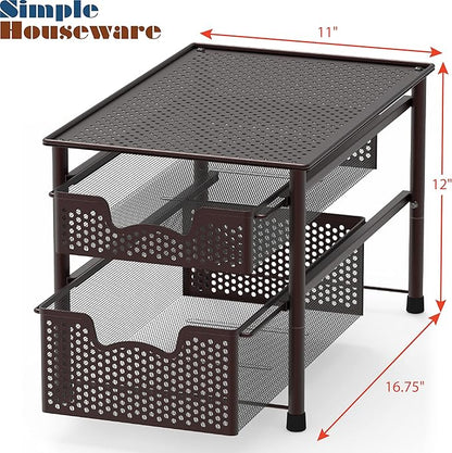 Simple Houseware Stackable 2 Tier Sliding Basket Organizer Drawer, Bronze