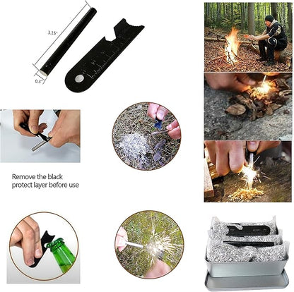 Survival Fire Starter Kit – Magnesium Shavings, Ferro Rod, Wax Rope, Emergency Blanket, Wire Saw & Waist Bag for Camping, Hiking & Outdoor Adventures