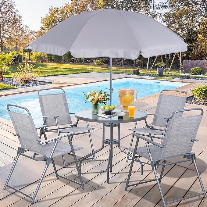 Vongrasig 6 Pieces Folding Patio Dining Set, All Weather Small Metal Outdoor