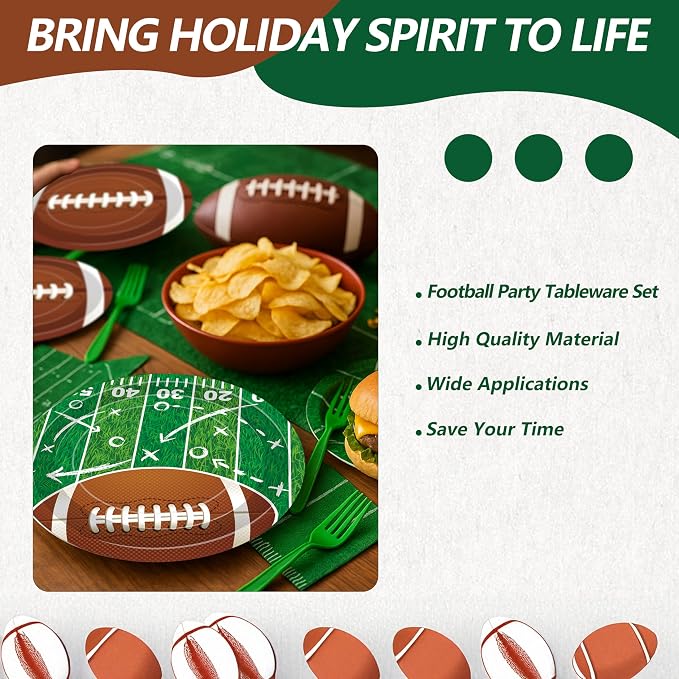 100 Pcs Football Party Supplies Set, Serves 25 – Disposable Football and Field