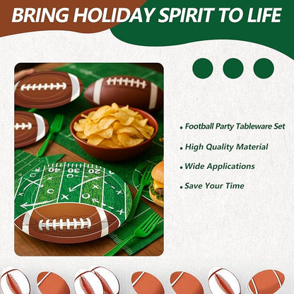 100 Pcs Football Party Supplies Set, Serves 25 – Disposable Football and Field