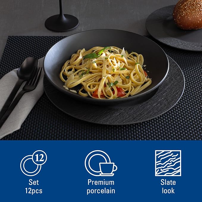 Villeroy & Boch Manufacture Rock 12 Piece Dinnerware Set, Matte Black | Premium