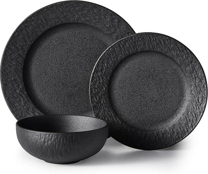 Black Dinnerware Sets, 3-Piece plates and bowls sets, Matte Marble | Premium