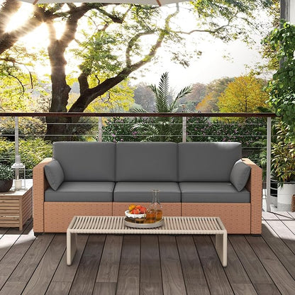 Outsunny Patio Couch PE Wicker Deep Seating Outdoor Sofa