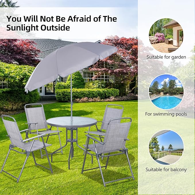 Vongrasig 6 Pieces Folding Patio Dining Set, All Weather Small Metal Outdoor
