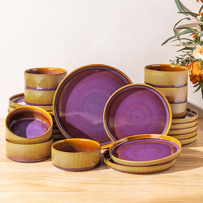 Ceramic Dinnerware Set for 8, 24-Piece Plates and Bowls Set | Lightweight