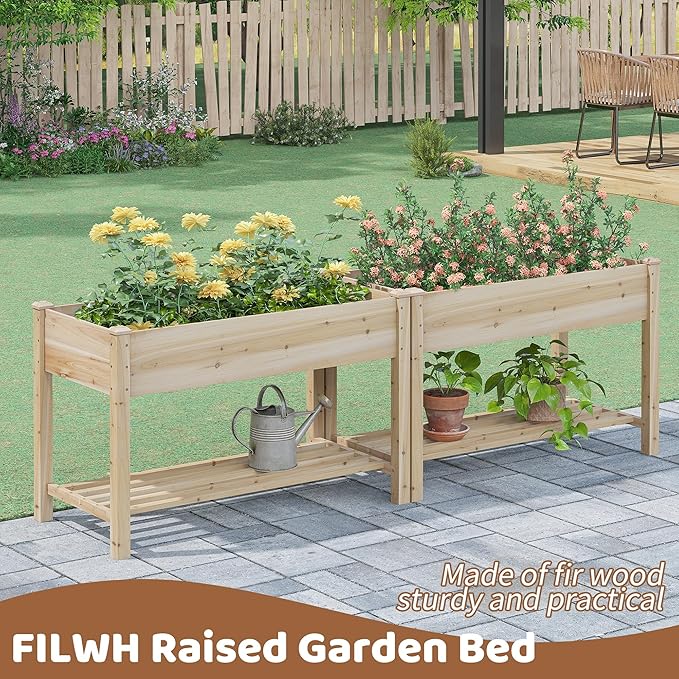 FILWH Raised Garden Bed with Legs Elevated Wooden Planter Box Stand Large