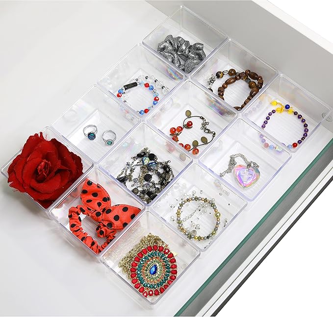 Simple Houseware Clear Drawer Organizer for Office Bin Desk Storage, 3.25"x 3.25", 12 Packs