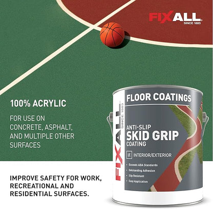 FIXALL Skid Grip Anti-Slip Coating, 1 Gallon, Jet, Exceeds ADA Standards, Ideal for Safety Areas, Slip-Resistant Pavement, Cement & Concrete Paint