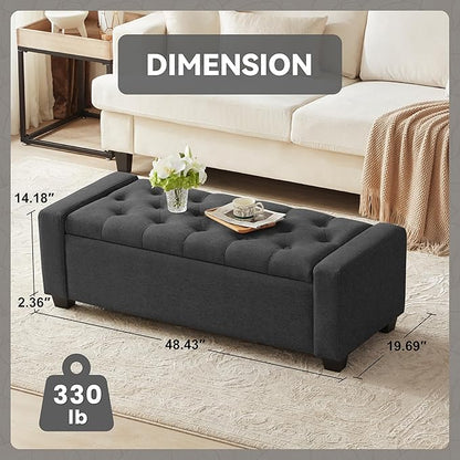 48" Ottoman with Storage, Soft Storage Ottoman Bench for Bedroom, Tufted Upholstered Window Benches, End of Bed Bench for Living Room, Entryway Bench with Seating, Foot Rest, Darkgrey