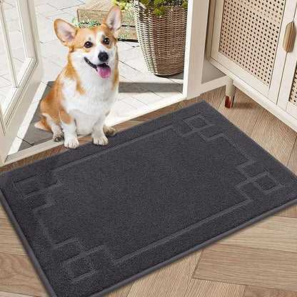 BEQHAUSE Door Mat 20" x 32", Non-Slip Door Mats Indoor Entryway Rugs Washable Low-Profile Absorbent and Stain Resist Floor Mats, Dog Door Mat for Front Back Door, Muddy Wet Shoes & Paws, Dark Grey