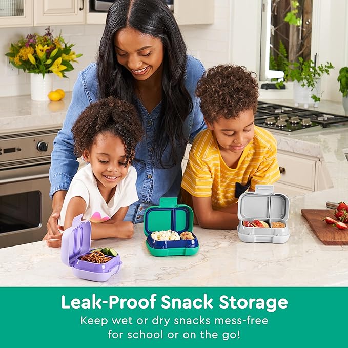 Bentgo Kids Snack - 2 Compartment Leak-Proof Bento Box Container for Snacks and Small Meals, Easy-Open Latch, Dishwasher Safe, BPA-Free for School, Daycare, & Sports - Ideal for Ages 3+ (Green/Navy)