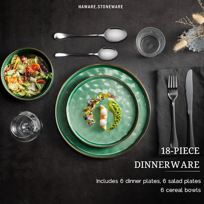 HaWare Dinnerware Sets, 18-Piece Plates and Bowls Set, Stoneware Dish Set