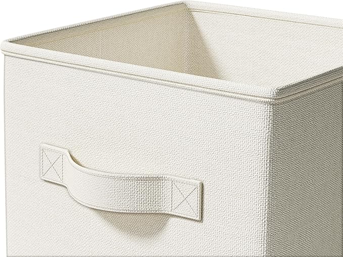 4 Pack Foldable Fabric Closet Storage Bins, 11Inch Organizer Cubes with Handles, Linen Storage Boxes for Clothes, Toys, Books and Home Organization, White& Ivory