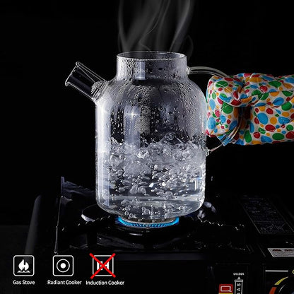 CnGlass Glass Teapot Stovetop Safe,50.7oz Clear Glass Pitcher with Removable Filter Spout for Loose Leaf and Blooming Teabag