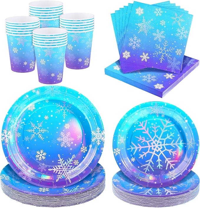 Kochorie 96 Pieces Frozen Iridescent Winter Snowflake Birthday Party Supplies